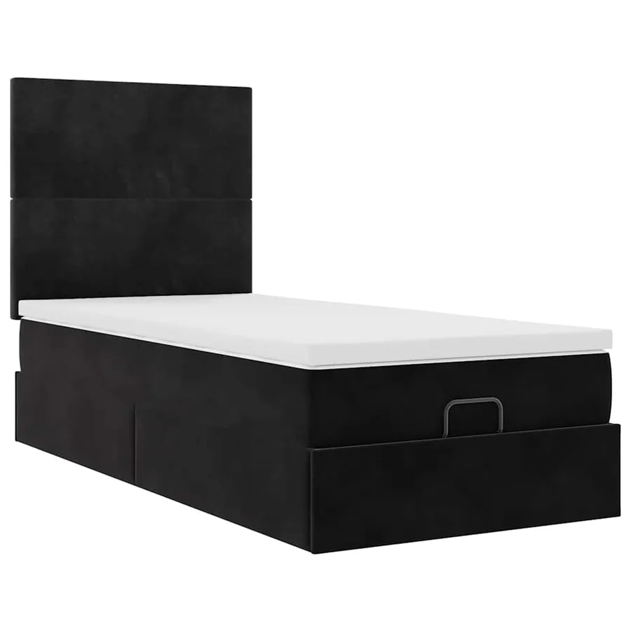 Cadre de lit ottoman avec matelas noir 100x200cm velours - 7