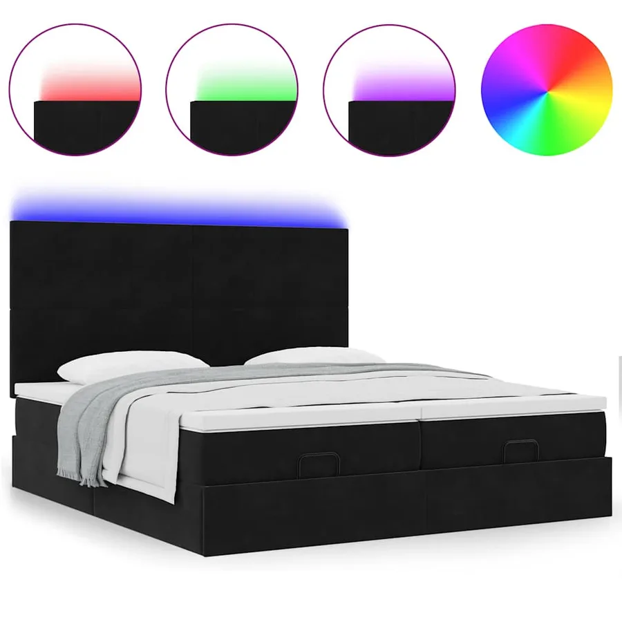 Cadre de lit ottoman avec matelas noir 200x200cm velours - 5