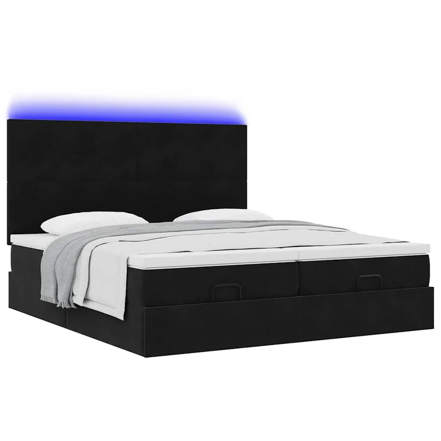 Cadre de lit ottoman avec matelas noir 200x200cm velours - 6