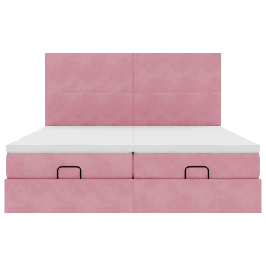 Cadre de lit ottoman avec matelas rose 200x200 cm velours - 5
