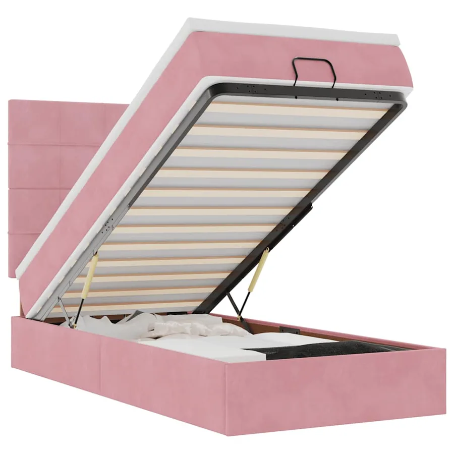 Cadre de lit ottoman avec matelas rose 100x200 cm velours - 2