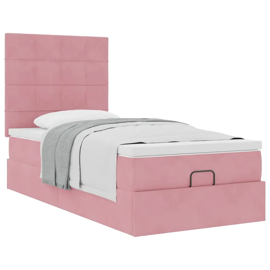 Cadre de lit ottoman avec matelas rose 100x200 cm velours - 5