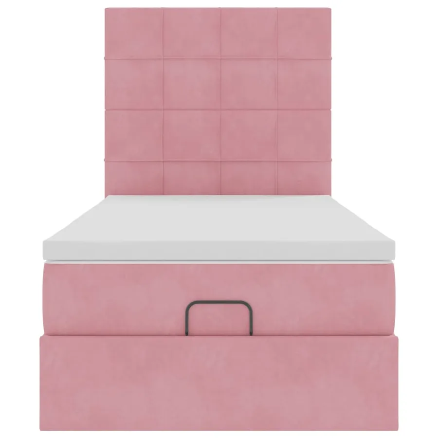 Cadre de lit ottoman avec matelas rose 100x200 cm velours - 7