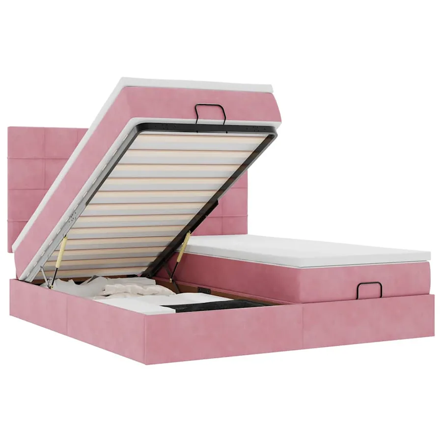 Cadre de lit ottoman avec matelas rose 200x200 cm velours - 2