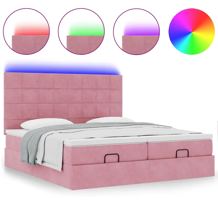 Cadre de lit ottoman avec matelas rose 200x200 cm velours - 5