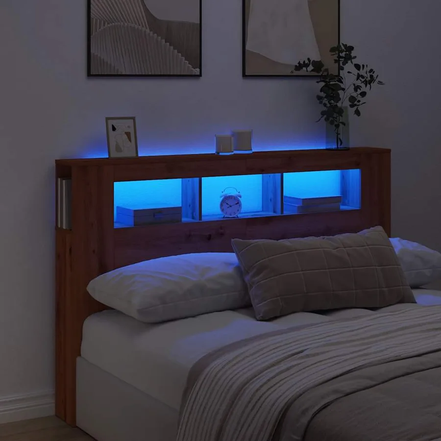 Tête de lit à LED chêne artisanal 160x18,5x103,5 cm - 3
