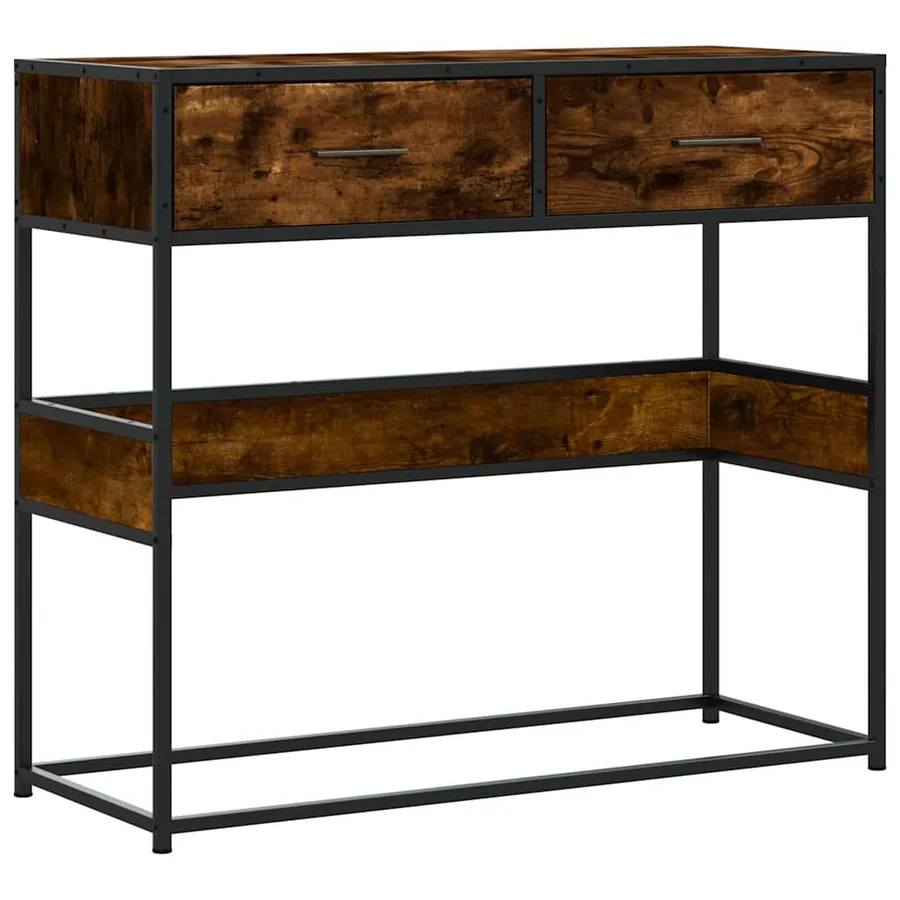 Table console chêne fumé 90x35x80 cm bois d'ingénierie - 2