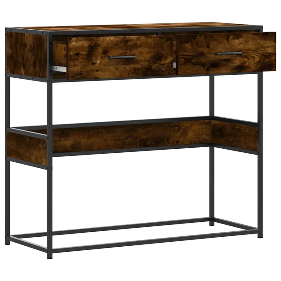 Table console chêne fumé 90x35x80 cm bois d'ingénierie - 7