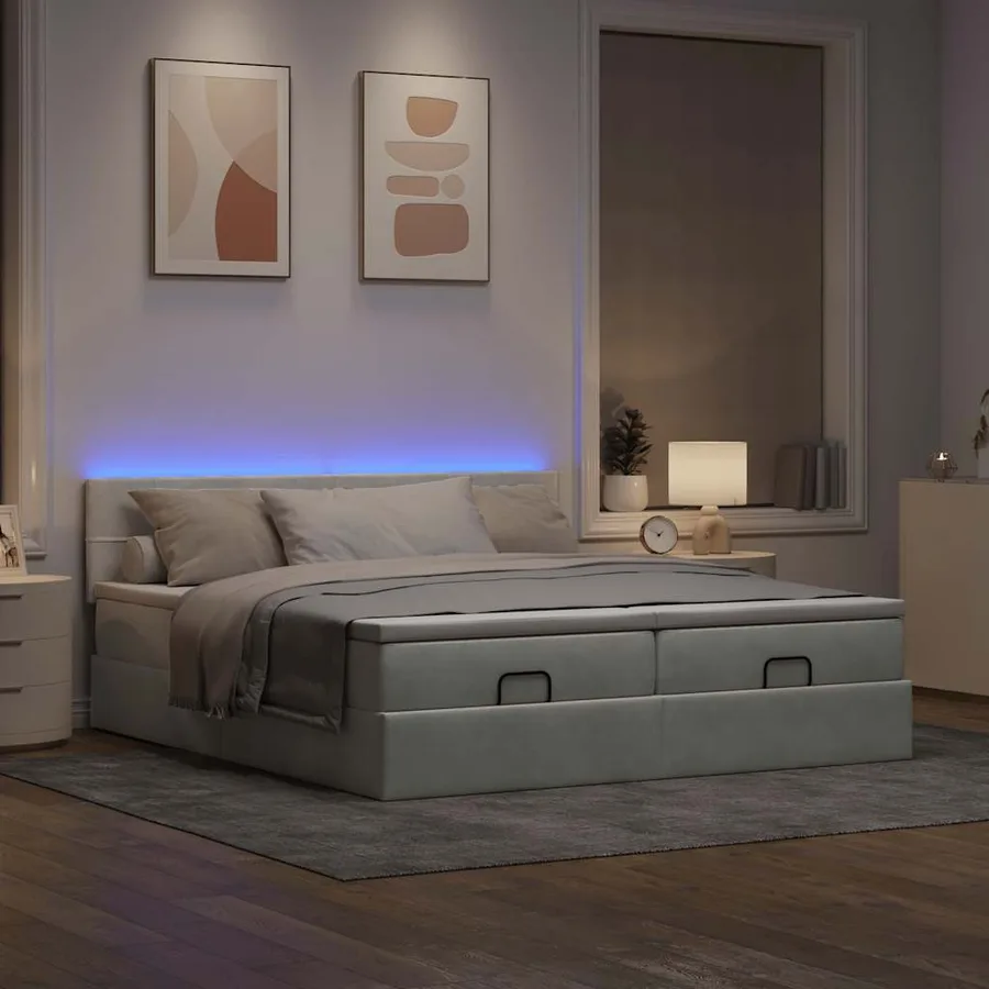 Cadre de lit ottoman avec matelas gris clair 200x200 cm velours - 3