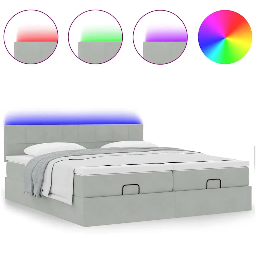 Cadre de lit ottoman avec matelas gris clair 200x200 cm velours - 5