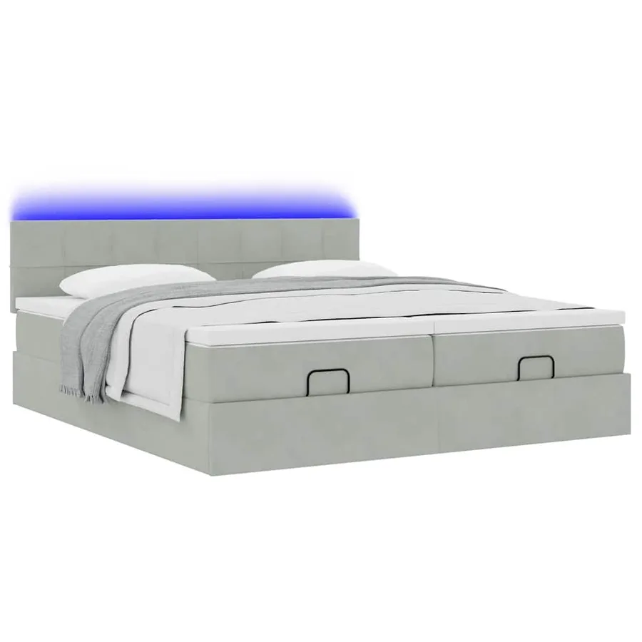 Cadre de lit ottoman avec matelas gris clair 200x200 cm velours - 6