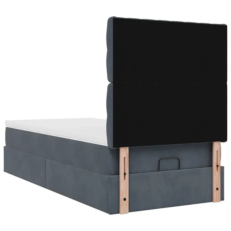 Cadre de lit ottoman avec matelas gris foncé 100x200 cm velours - 9