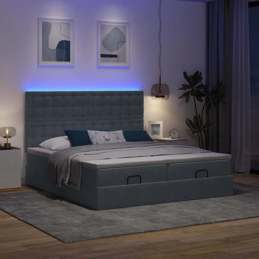 Cadre de lit ottoman avec matelas gris foncé 200x200 cm velours - 3