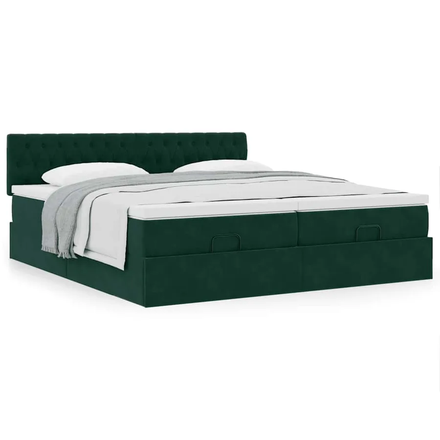Cadre de lit ottoman avec matelas vert foncé 200x200 cm velours - 3