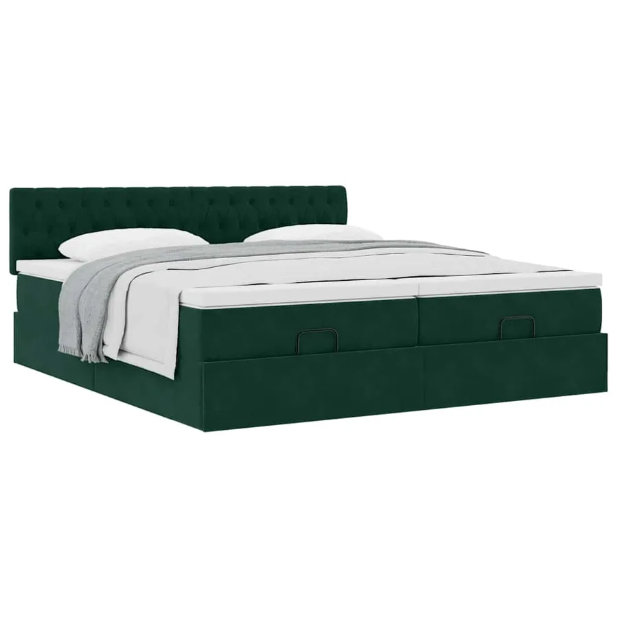 Cadre de lit ottoman avec matelas vert foncé 200x200 cm velours - 5
