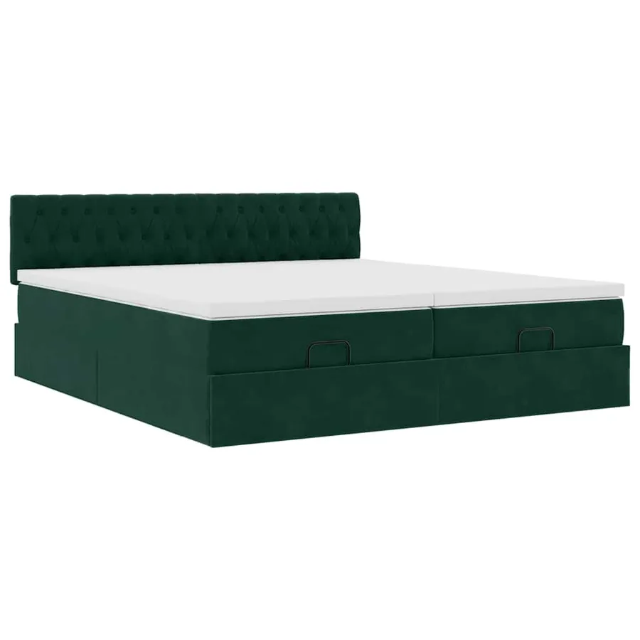 Cadre de lit ottoman avec matelas vert foncé 200x200 cm velours - 6