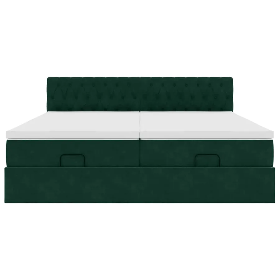 Cadre de lit ottoman avec matelas vert foncé 200x200 cm velours - 7