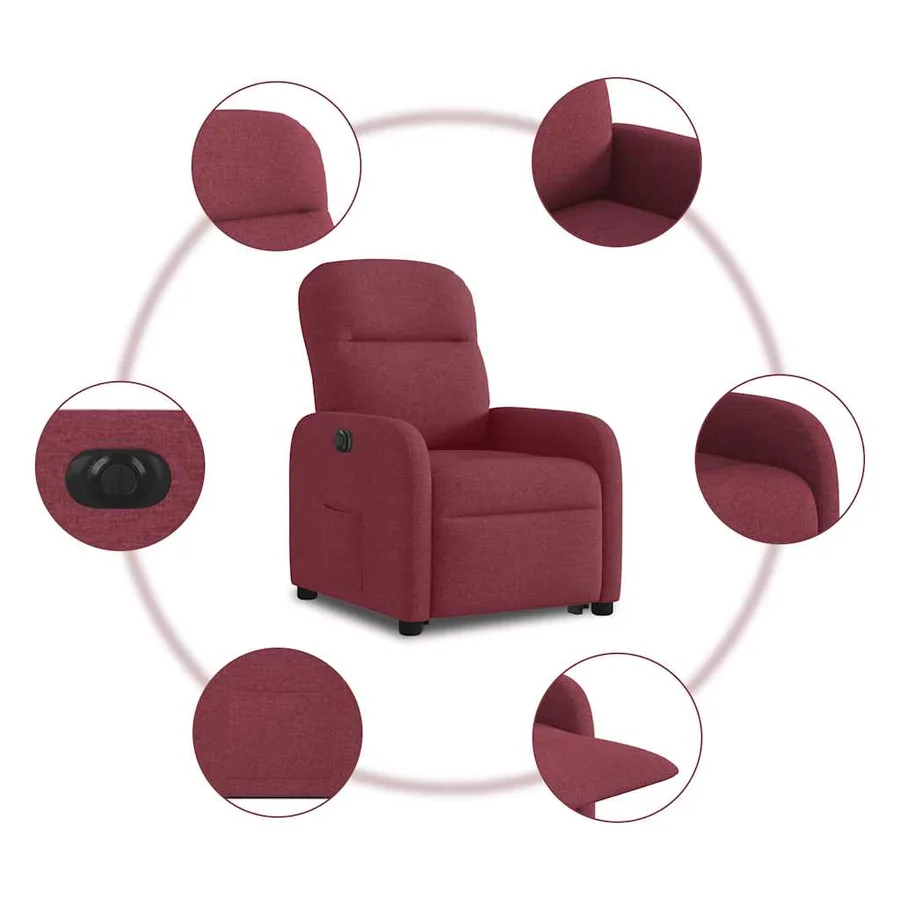 Fauteuil inclinable électrique rouge bordeaux tissu - 11