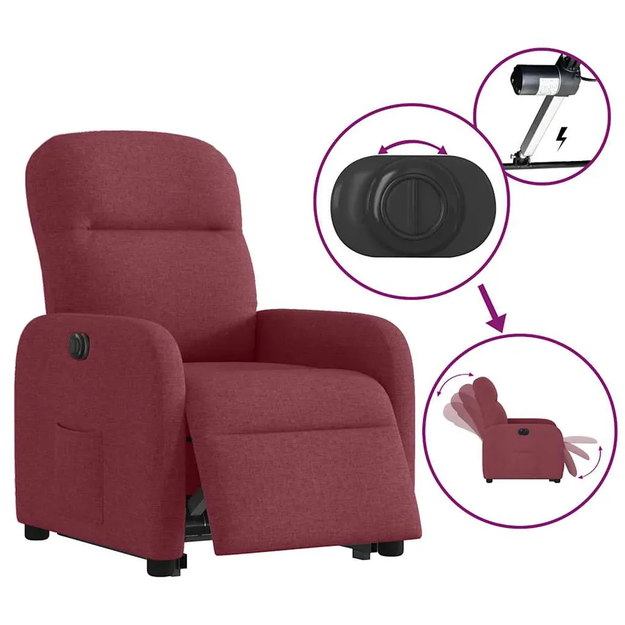 Fauteuil inclinable électrique rouge bordeaux tissu - 9