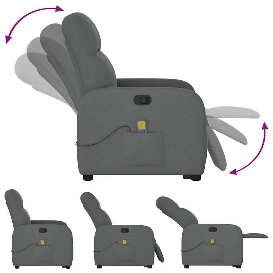 Fauteuil de massage inclinable Gris foncé Tissu - 8