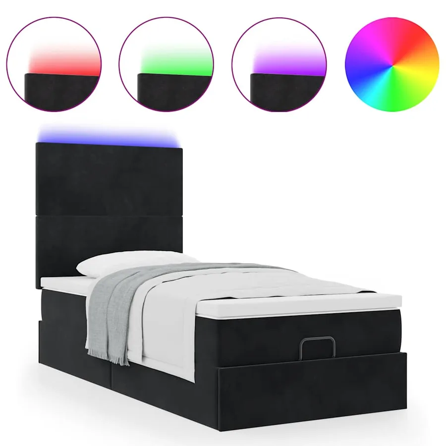 Cadre de lit ottoman avec matelas noir 90x200 cm velours - 5