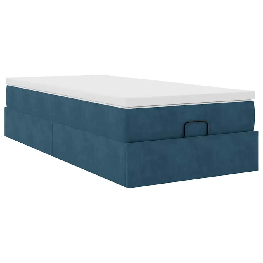 Cadre de lit ottoman avec matelas bleu foncé 90x200 cm velours - 6