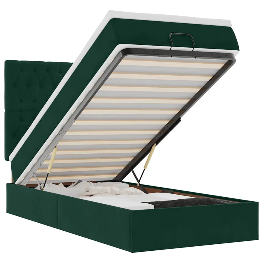 Cadre de lit ottoman avec matelas vert foncé 100x200 cm velours - 2
