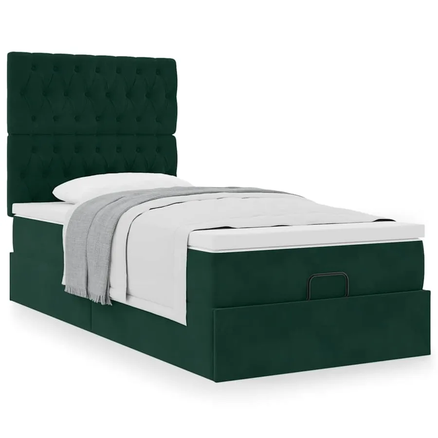 Cadre de lit ottoman avec matelas vert foncé 100x200 cm velours - 4