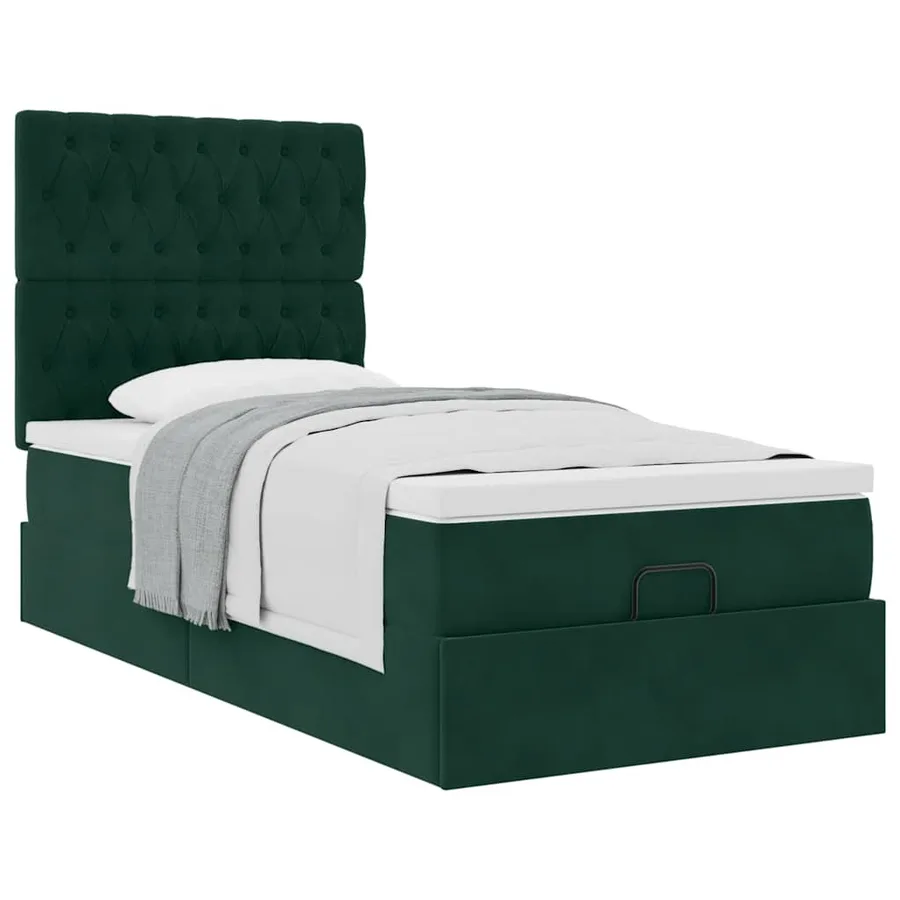 Cadre de lit ottoman avec matelas vert foncé 100x200 cm velours - 5