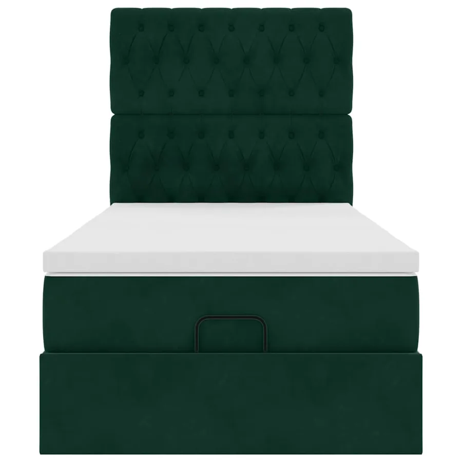 Cadre de lit ottoman avec matelas vert foncé 100x200 cm velours - 7