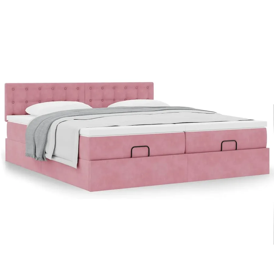 Cadre de lit ottoman avec matelas rose 180x200 cm velours - 4