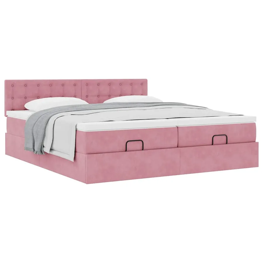 Cadre de lit ottoman avec matelas rose 180x200 cm velours - 5