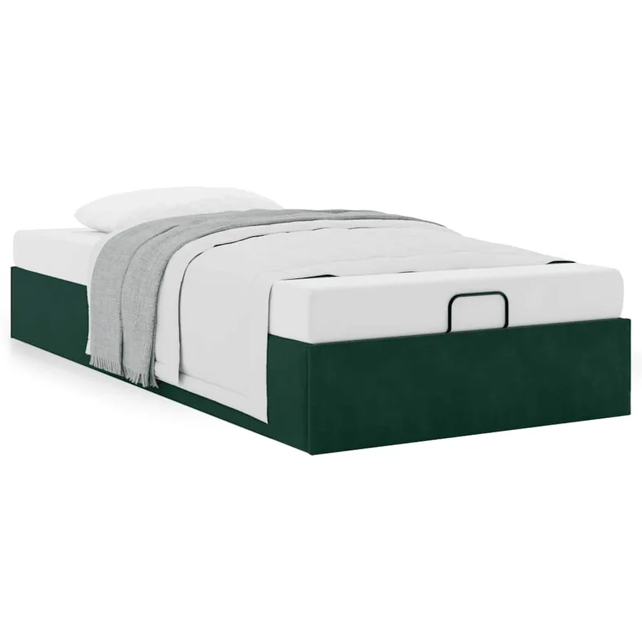 Cadre de lit ottoman sans matelas vert foncé 100x200 cm velours - 4