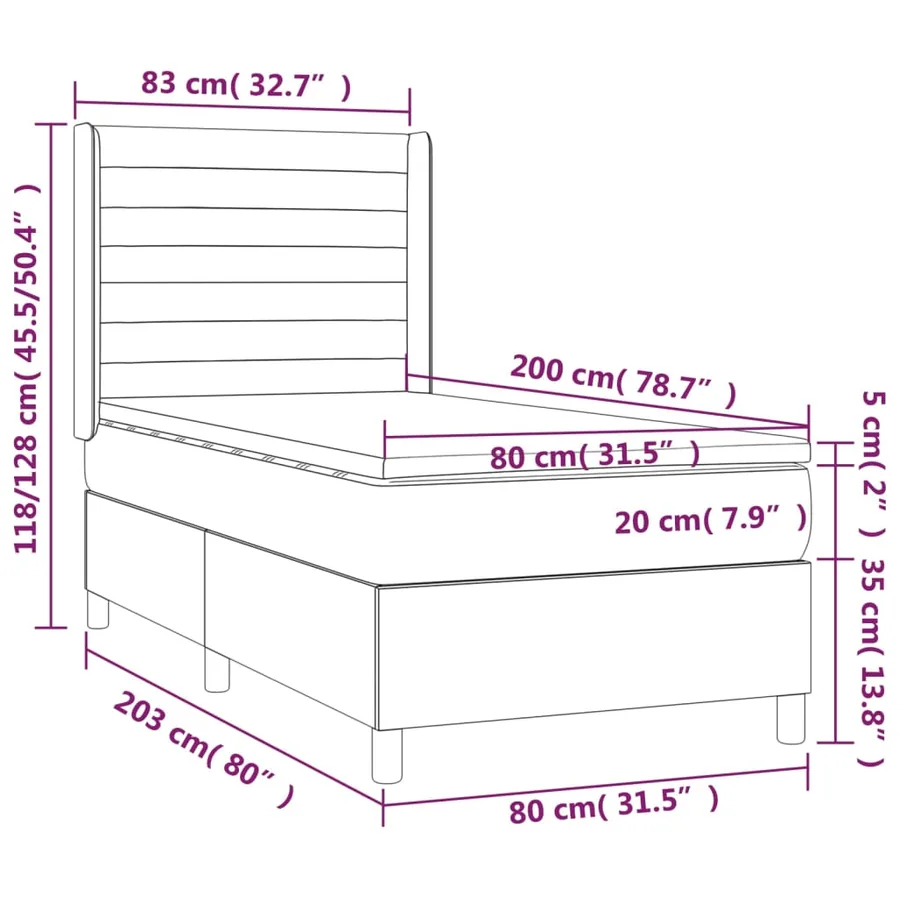 Sommier à lattes de lit avec matelas Gris clair 80x200 cm Tissu - 7