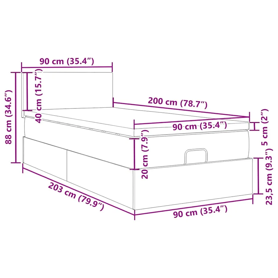 Cadre de lit ottoman avec matelas rose 90x200 cm velours - 15