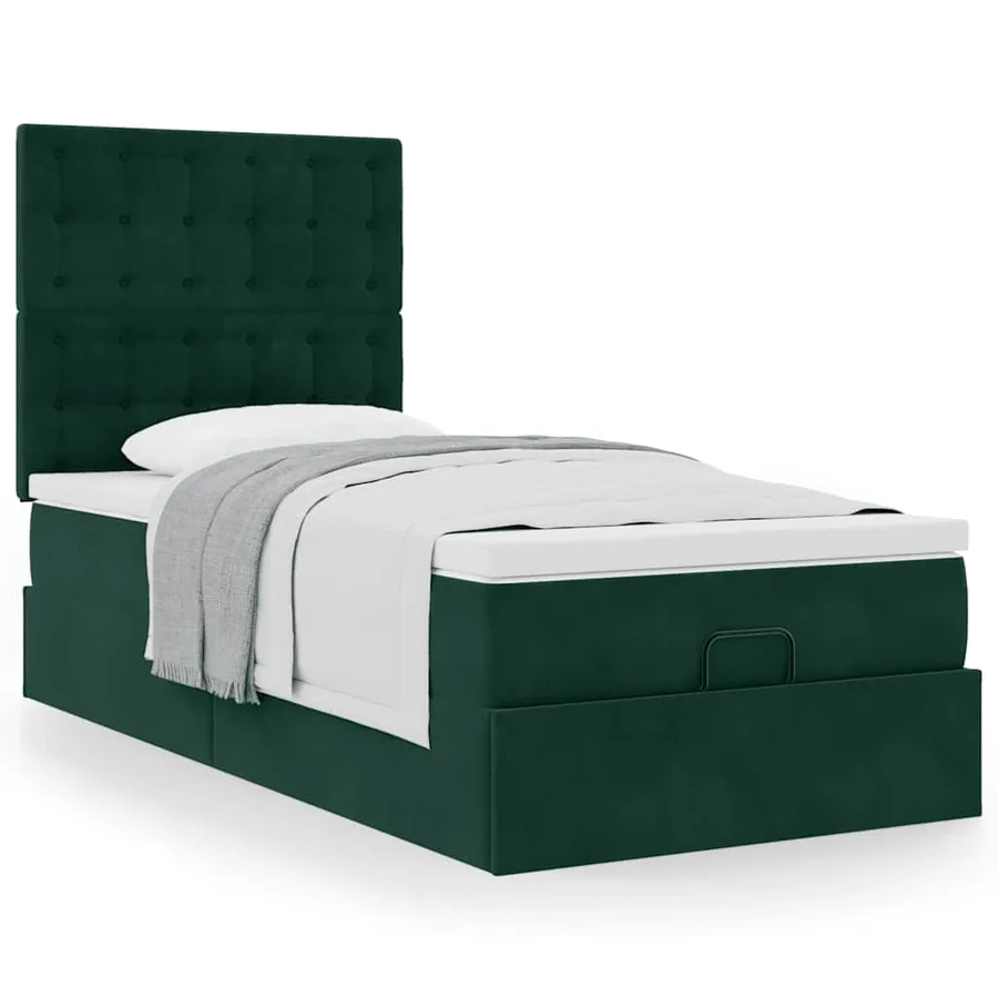 Cadre de lit ottoman avec matelas vert foncé 100x200 cm velours - 4