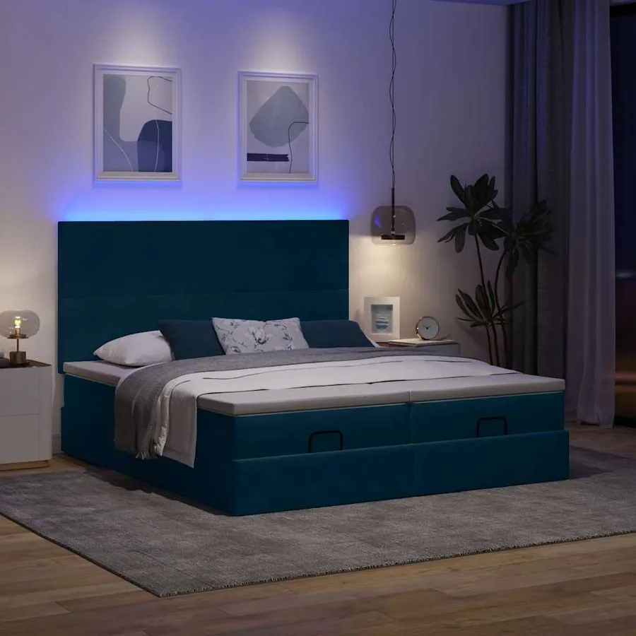 Cadre de lit ottoman avec matelas bleu foncé 180x200 cm velours - 3