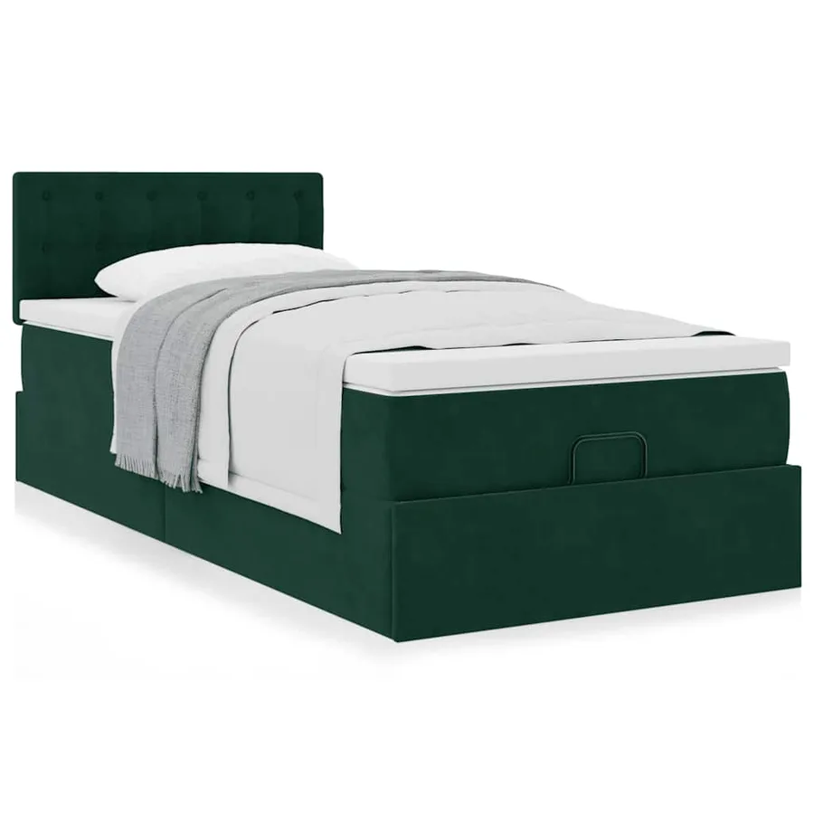 Cadre de lit ottoman avec matelas vert foncé 100x200 cm velours - 4