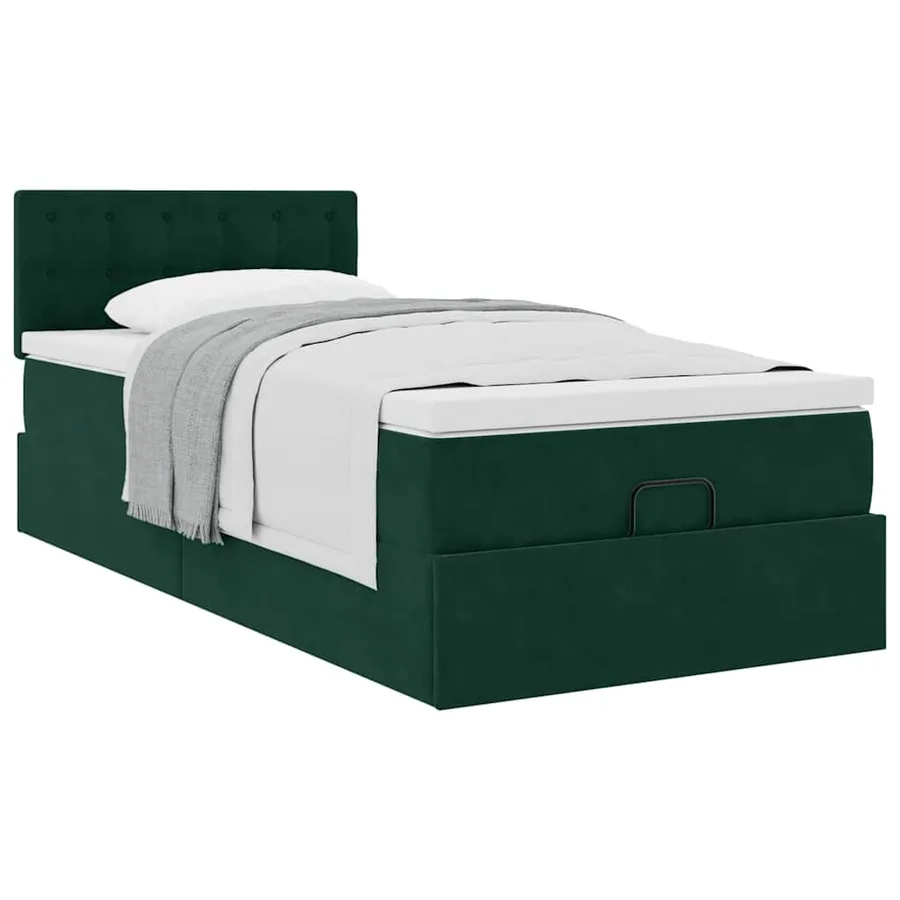 Cadre de lit ottoman avec matelas vert foncé 100x200 cm velours - 5
