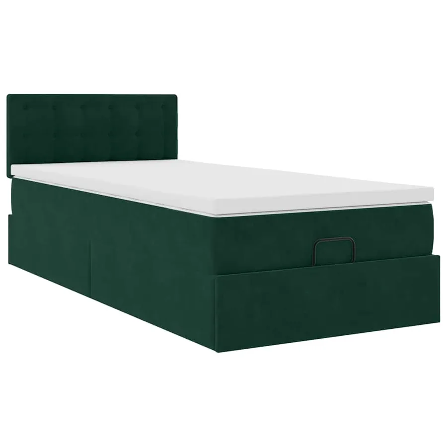 Cadre de lit ottoman avec matelas vert foncé 100x200 cm velours - 6