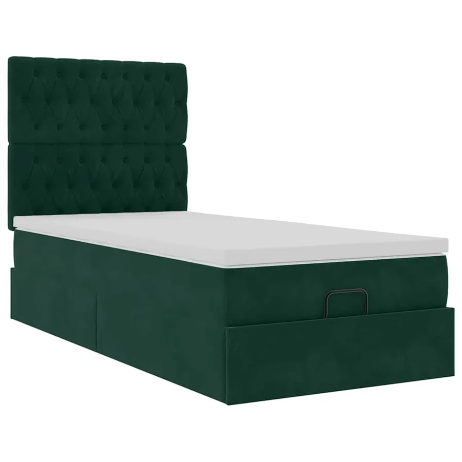 Cadre de lit ottoman avec matelas vert foncé 100x200 cm velours - 7