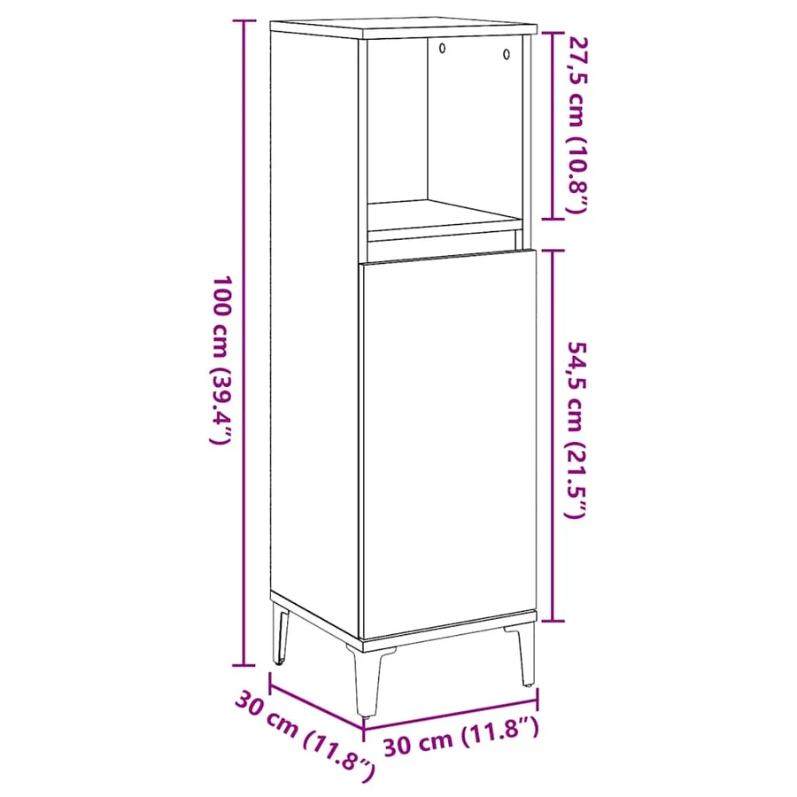 Armoire de salle de bain gris béton 30x30x100 cm - 11