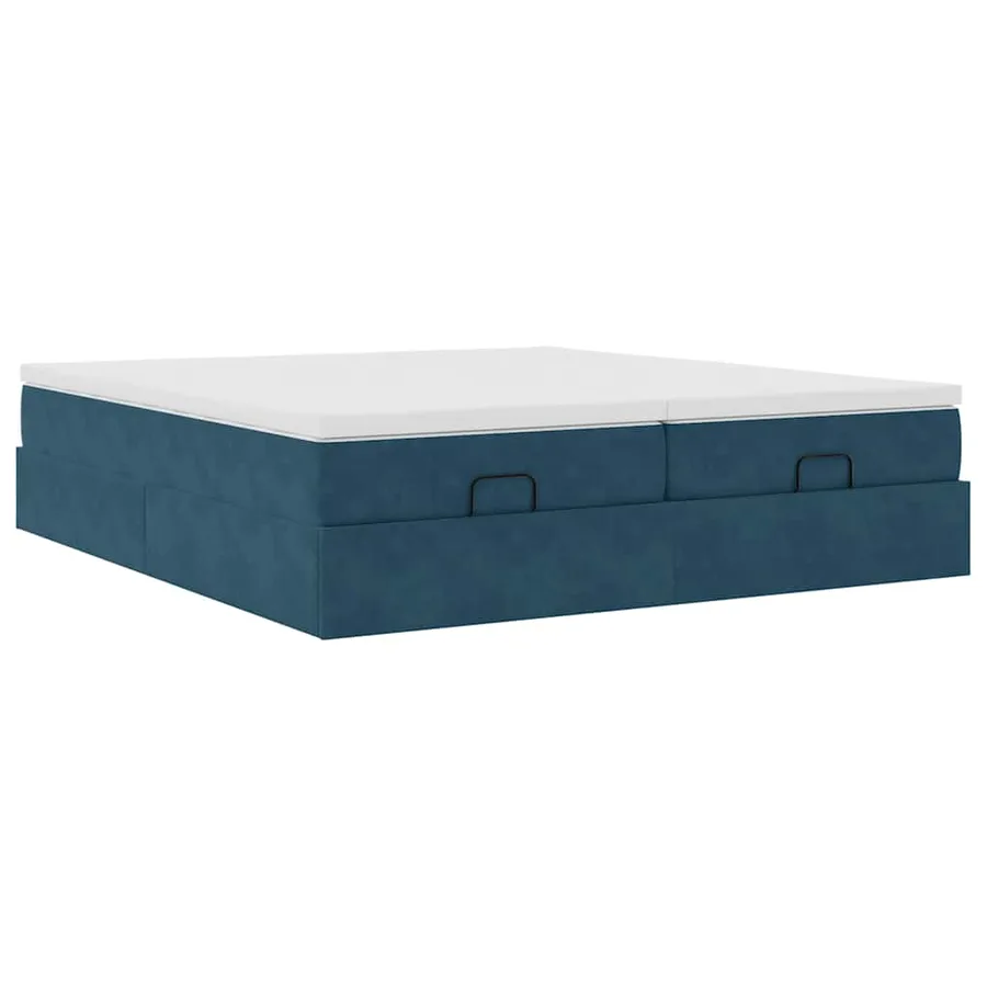 Cadre de lit ottoman avec matelas bleu foncé 200x200 cm velours - 5
