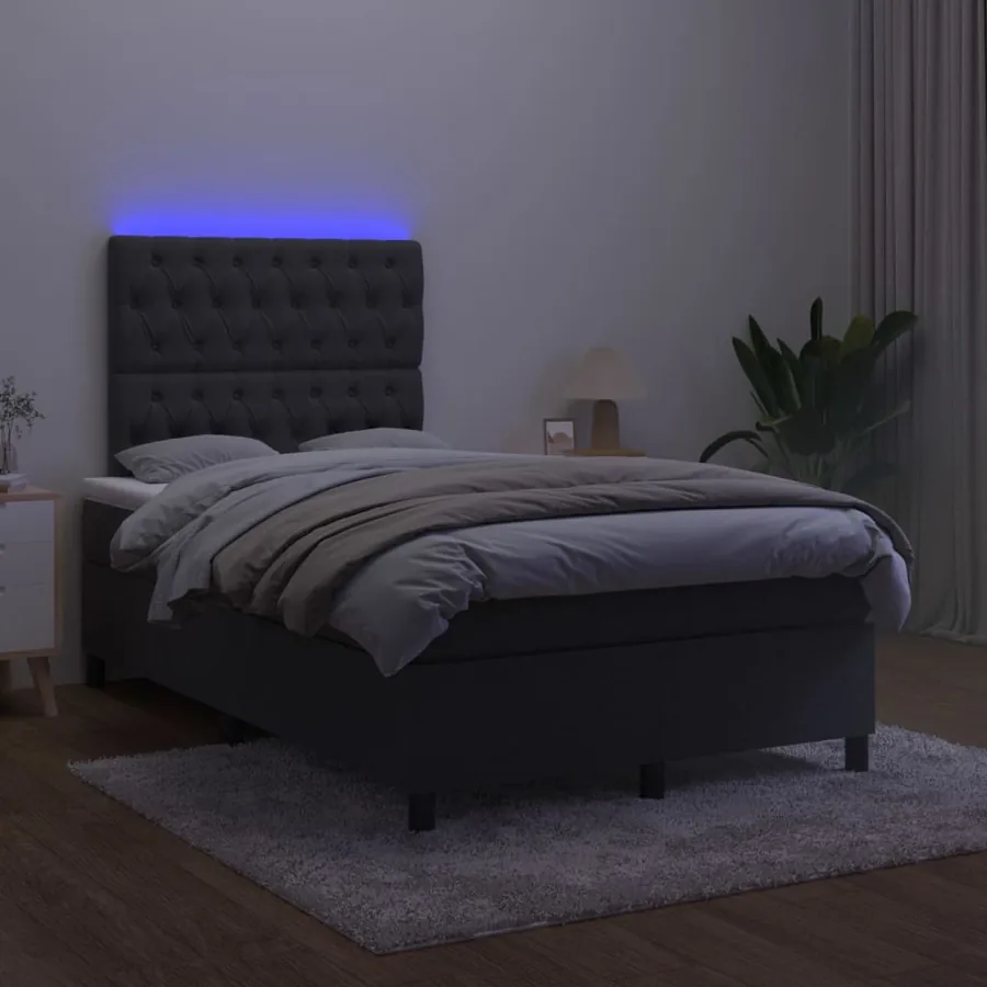 Sommier à lattes de lit matelas et LED Noir 120x200 cm Velours - 4