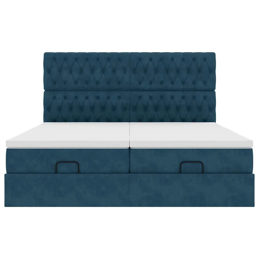 Cadre de lit ottoman avec matelas bleu foncé 200x200 cm velours - 7