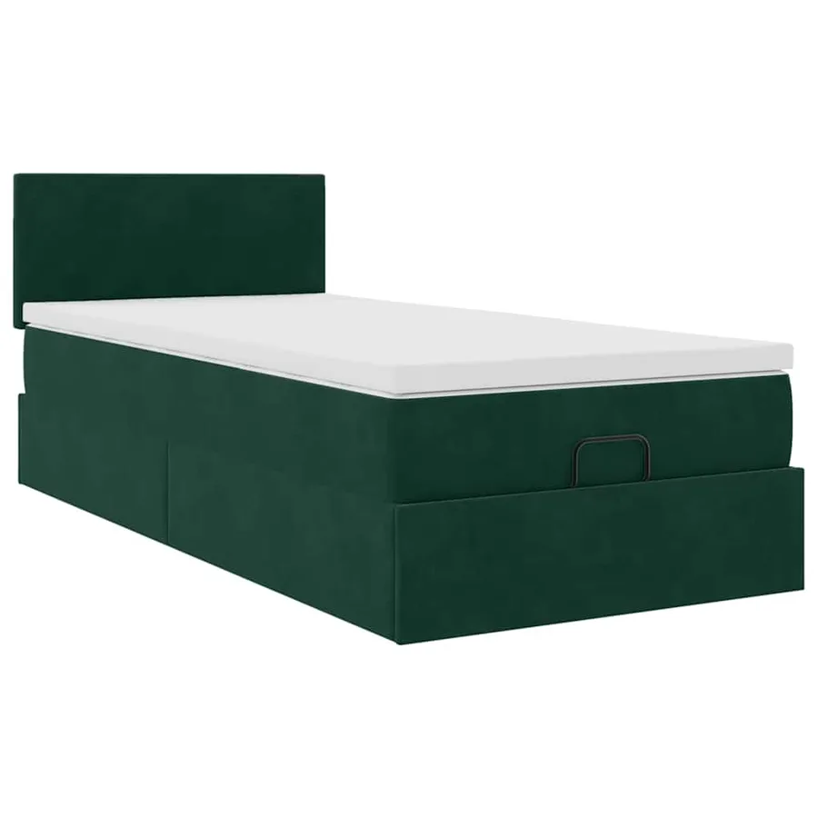 Cadre de lit ottoman avec matelas vert foncé 90x200 cm velours - 5
