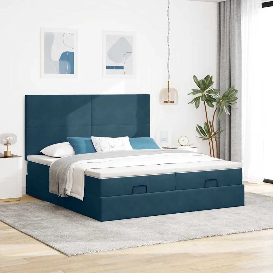 Cadre de lit ottoman avec matelas bleu foncé 200x200 cm velours - 4