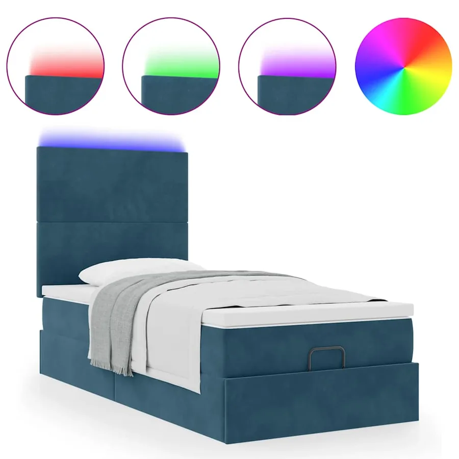 Cadre de lit ottoman avec matelas bleu foncé 100x200 cm velours - 5