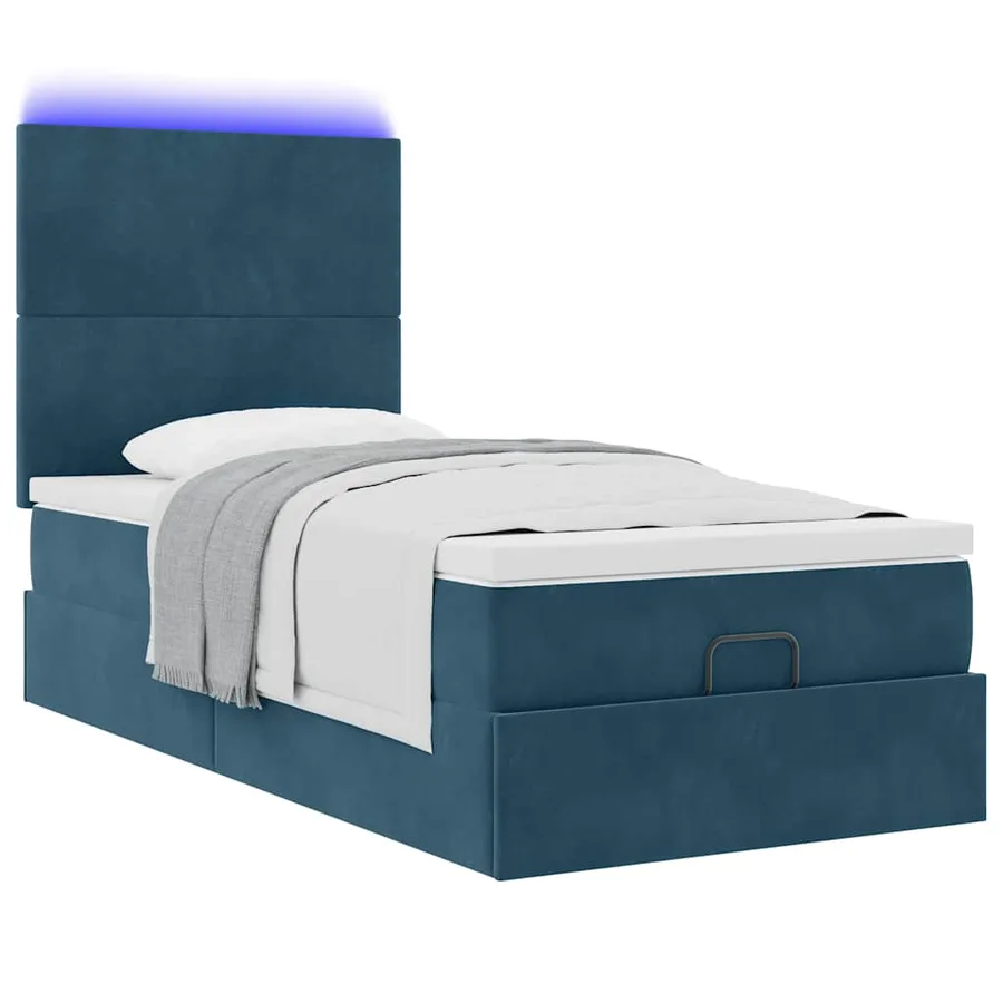 Cadre de lit ottoman avec matelas bleu foncé 100x200 cm velours - 6