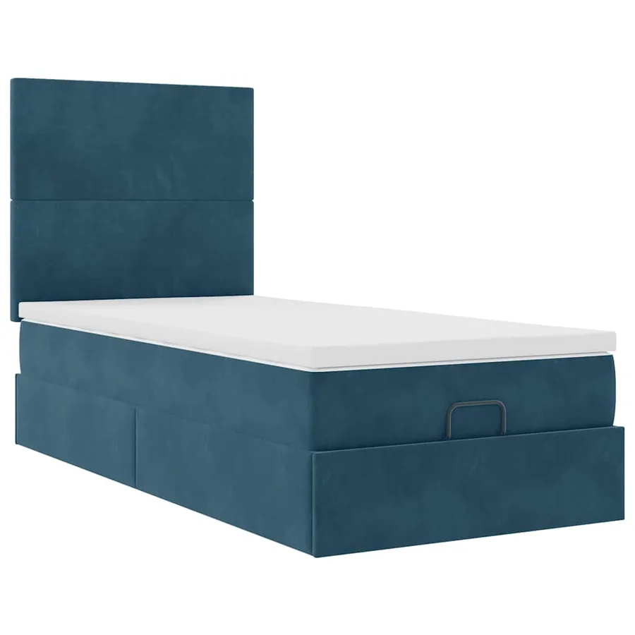 Cadre de lit ottoman avec matelas bleu foncé 100x200 cm velours - 7